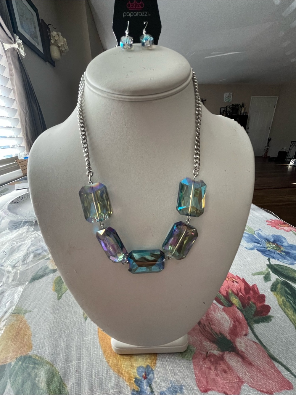 paparazzi Iridescent Faceted Crystal Necklace in Blue-Purple-Gold